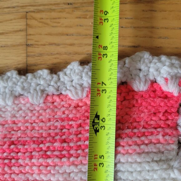 Handmade Hot Pink & White Knit Throw Blanket 60" X 38" - Picture 6 of 6